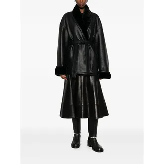 Viktoria Chan Belted Shawl Lapel Calf Leather Jacket - Black