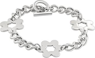 Pompeii3 Mens Steel Single Tone Flower 7.5mm Link Toggle Clasp 8 Bracelet