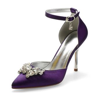 Miyoopark Wedding Shoes for Bride Ankle Strap Evening Pumps for Women M526 Dark Purple UK 5.5