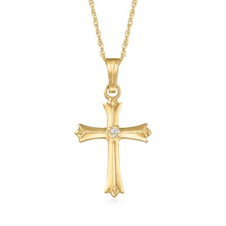 Ross-Simons Childs 14kt Yellow Gold Cross Pendant Necklace With Diamond Accent