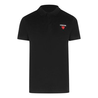 Moschino Mens Love Heart Logo Black Polo Shirt Cotton - Size X-Large