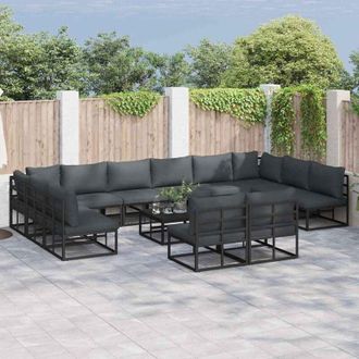vidaXL Conjunto De Sof&aacute; De Jard&iacute;n Con Coj&iacute;n 12 Pcs Negro Aluminio Vidaxl