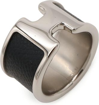 Herm&egrave;s Silver Black Metal Band Ring (Pre-Owned)