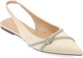 Journee Collection Rebbel Pav&eacute; Crystal Knot Slingback Flat in Champagne at Nordstrom Rack, Size 6.5