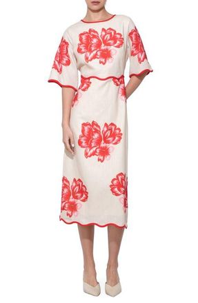 Adelyn Rae Sonia Floral Print Midi Dress in Cream/Red at Nordstrom, Size X-Small