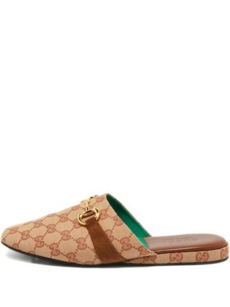 Gucci patterned mules - men - Canvas/Calf Suede/Calf Leather/Calf Suede/Calf Leather - 42 - Neutrals