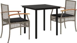 vidaXL 3 Piece Garden Dining Set with Cushions Grey Poly Rattan Vidaxl