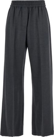 Brunello Cucinelli Grijze Wollen Blend Elastische Taillebroek - Dames - Wijde Broeken - Grijs - S - Wol - Broeken