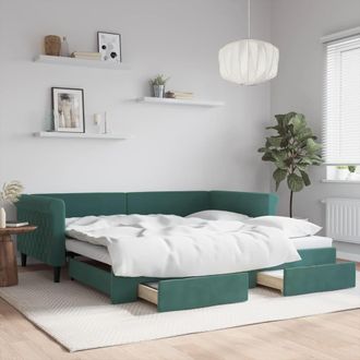 vidaXL Vidaxl - Sof&aacute; Cama Nido Con Cajones Terciopelo Verde Oscuro 100x200 Cm
