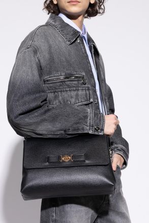 Versace Leather Shoulder Bag, Mens, Black