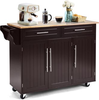 Costway Carrito De Cocina Con Cajones Y Puerta Aparador Con Ruedas Carro De Servicio De Madera (marr&oacute;n) - Costway