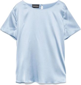 Emporio Armani Blauwe Zijden Satijnen Top met Knopen - Dames - Blouses - Blauw - XL - Satijn - Overhemden
