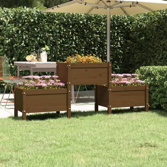 vidaXL Jardinera De Madera De Pino Maciza Marr&oacute;n Miel 178,5x44x75 Cm Vidaxl