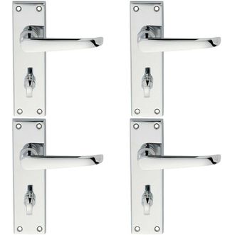 Loops 4x PAIR Straight Victorian Lever on Bathroom Backplate 150 x 42mm Chrome