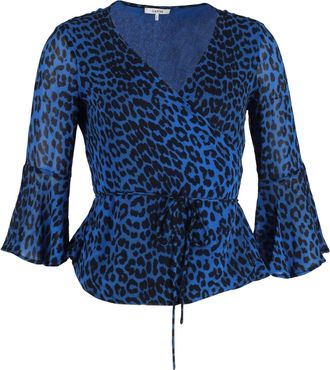 Ganni Ganni Wrap Blouse in Blue Animal Print Viscose