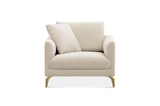 Castlery Lena Armchair Customized, (Performance Linen Weave) Cream (Brass Legs), Spill Resistant, Removable Covers for Castlery