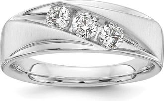 Diamond2Deal 14k Gold Lab Grown Diamond 3-Stone Band Ring 0.6Ct Clarity- VS Color- G-H