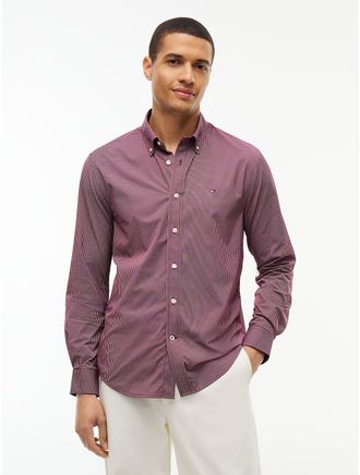 Tommy Hilfiger Mens Regular Fit Mini Check TH Performance Shirt - Burgundy - XXL