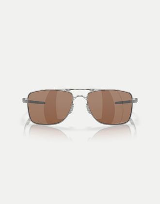 Oakley Gauge 8 occhiali da sole rettangolari polarizzati con lente a specchio marrone in cromo lucido-Grigio