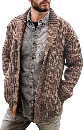Generic Cardigans for Men UK Chunky Knitted Sweaters Turn Down Collar Button Up Jumpers Loose Fit Long Sleeve Casual Cardigan Classic Stylish Overcoat Thick T
