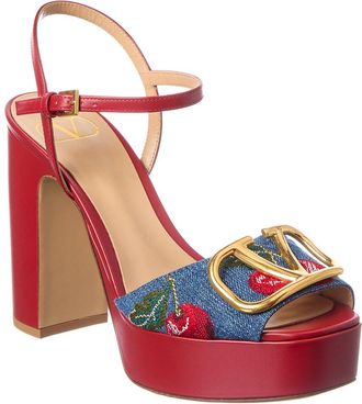 Valentino Vlogo Signature Cherryfic 115 Denim & Leather Platform Sandal