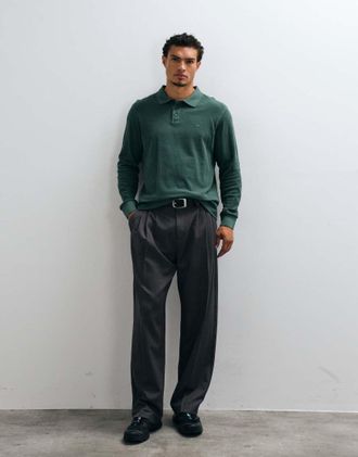 Carhartt Work in Progress maglia rugby a maniche lunghe waffle in kaki scuro-Verde