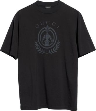 Gucci T-shirt van katoenen jersey met print - Heren - T-shirts - Zwart - M - Katoen - Tops