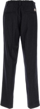 Moncler Mens Stretch Wool Pinstripe Trousers Black Elastane