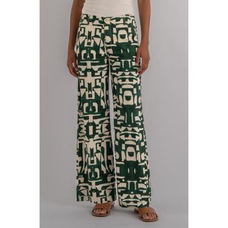Kut from the Kloth Meg Print High Waist Wide Leg Pants in Forest Olive at Nordstrom, Size 8