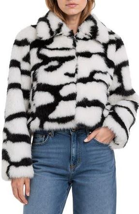 All in Favor Abstract Print Faux Fur Jacket in Black Off/White at Nordstrom Rack, Size Large