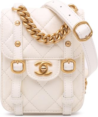 Chanel Pre-owned Womens Quilted Lambskin Messenger Bag - White Leather - One Size