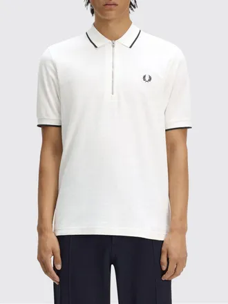 Fred Perry Polo in cotone con chiusura a mezza zip e logo ricamato a contrasto