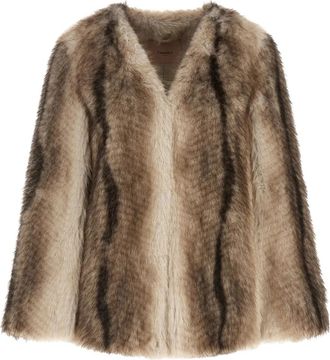Twinset Giacca/Cappa a fibra lunga - Dames - Jassen - Beige - S - Polyester - Jassen