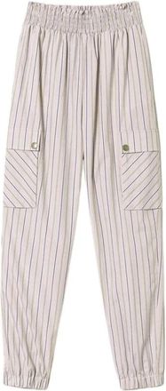 Twinset Cargo Gestreepte Poplin Broek - Dames - Vrijetijds broeken - Roze - S - Katoen - Broeken