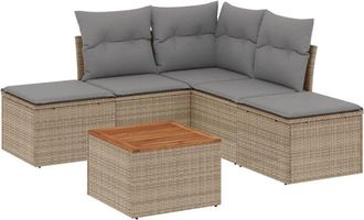 vidaXL Juego De Sof&aacute;s Jard&iacute;n Con Cojines 6 Pzas Rat&aacute;n Sint&eacute;tico Beige Vidaxl