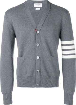 Thom Browne Cardigan in cotone cr&ecirc;pe con scollo a V - - Knitwear - Uomo - Grigio - 2XL