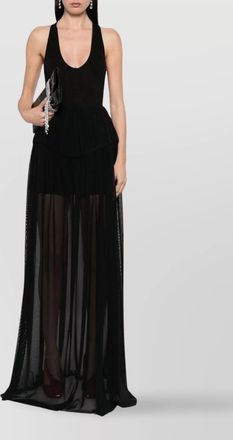 DAVID KOMA sheer racerback evening dress with pleated skirt