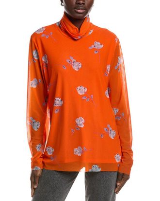Ganni Ganni Printed Mesh Long Sleeve Rollneck Top
