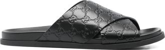 Gucci Interlocking-G criss-cross flat sandals - men - Calf Leather/Calf Leather/Rubber - 10 - Black