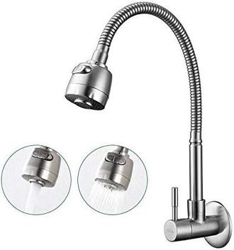 OEM Grifo De Cocina Mural Giratorio De 180&deg; Con 2 Funciones, Monomando De Agua Fr&iacute;a Para Fregadero, Con Superficie Cepillada Y Ca&ntilde;o Con Resorte