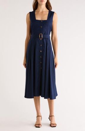 CeCe by Cynthia Steffe Belted Midi Dress in Classic Navy at Nordstrom, Size Xx-Large