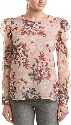 Vince Camuto Printed Puff Shoulder Blouse In Dune Lily