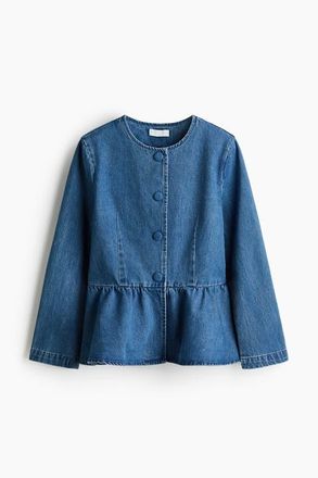 H&M Collarless Peplum Jacket in Denim Blue at Nordstrom, Size Xx-Large