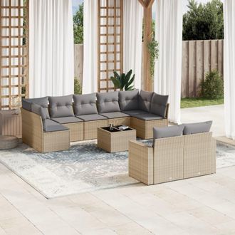 vidaXL Juego De Sof&aacute;s Jard&iacute;n Con Cojines Beige 10 Pzas Rat&aacute;n Sint&eacute;tico Vidaxl