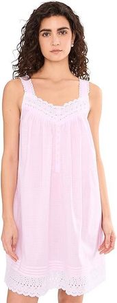 Eileen West Cotton Lawn Swiss Dot Sleeveless Short Chemise Womens Jumpsuit & Rompers One Piece White Ground Pink Gingham : XS