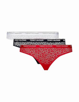Tommy Hilfiger Womens 3-Pack Premium Essential Lace Bikini Briefs, Navy/White/Red - Size: 14