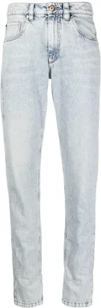 Brunello Cucinelli roll-cuffs straight-leg jeans - women - Calf Leather/Cotton/Cotton/Eco Brass - 40 - Blue