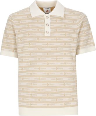 Casablanca Beige Merino Logo Pattern Polo Shirt