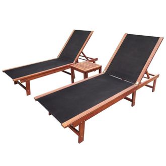 Berkfield Home Sun Loungers 2 pcs with Table Solid Acacia Wood & Textilene in Brown