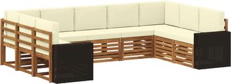 vidaXL Conjunto De Sof&aacute;s De Exterior 9 Uds. Natural Y Crema Poli&eacute;ster Vidaxl